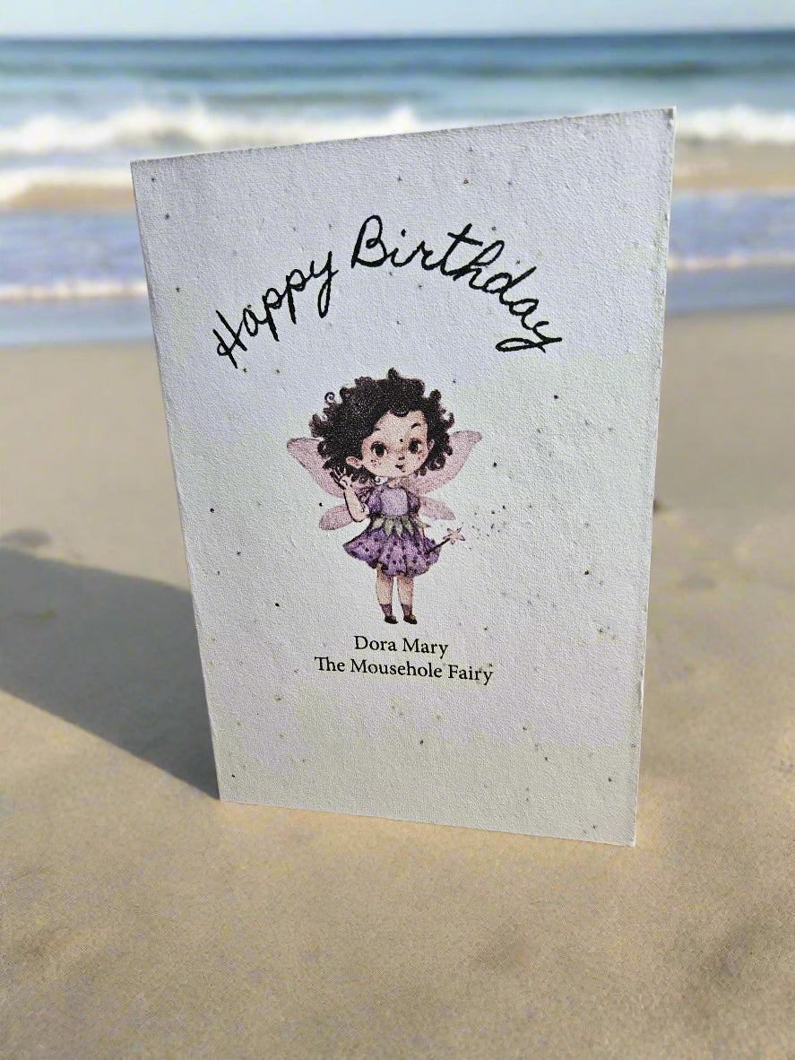 Dora Mary occasion card made with seed paper. Customizable for any occasion or name