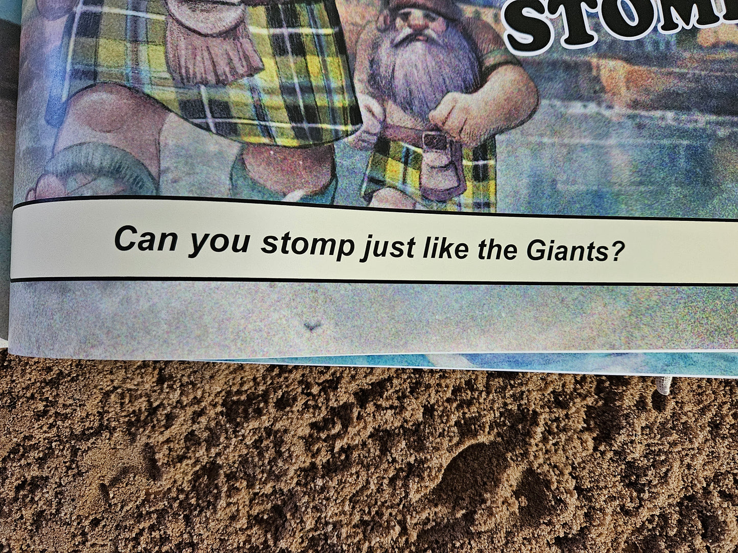 Picture of the interactive banner, asking of the children can stomp like giants.