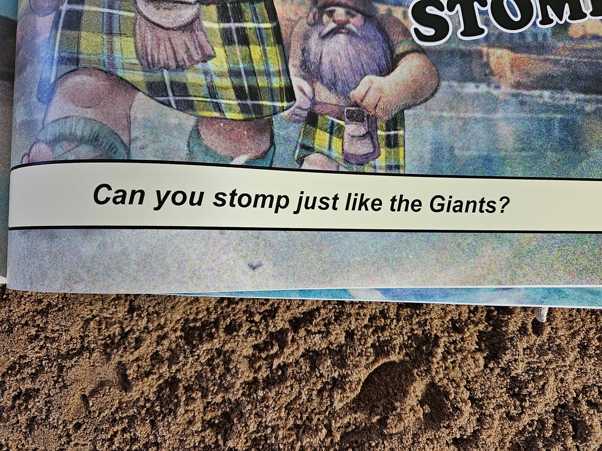 Picture of the interactive banner, asking of the children can stomp like giants.