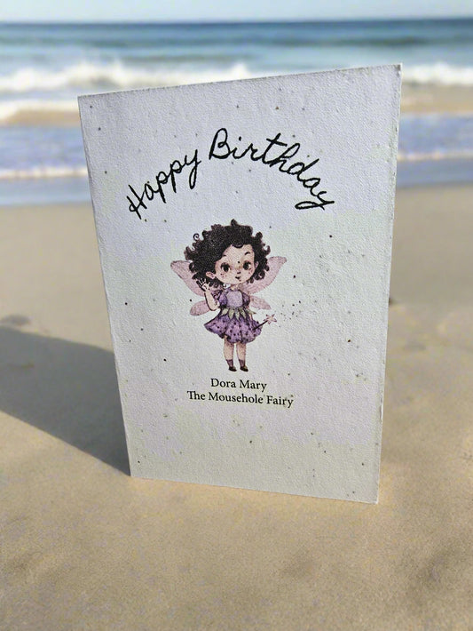 Dora Mary occasion card made with seed paper. Customizable for any occasion or name